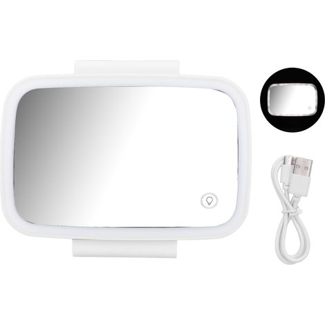 Ausziehbarer Auto-Schminkspiegel mit rückseitigem Clip und LED-Touchscreen – Weiß