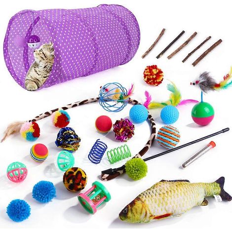 Lot de 30 jouets interactifs pour chat : tunnel, souris, balles à plumes et herbe à chat (1/5)