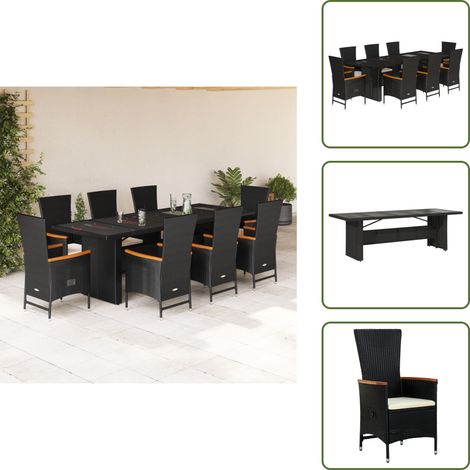 9-tlg. Garten-Essgruppe mit Kissen Schwarz Poly Rattan - Garten Essgruppe - Garten Essgruppen - Outdoor Essgruppe - Terrasse Essgruppe (1/5)