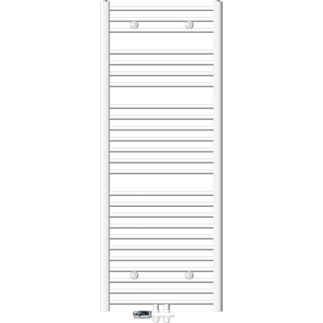 ECD Germany Radiatore Scaldasalviette Radiatore da Bagno Bianco Dritto con Attacco Centrale 600 x 1500 mm Radiatore Termoarredo Asciugasalviette con Set di Collegamento a Terra Portasciugamani