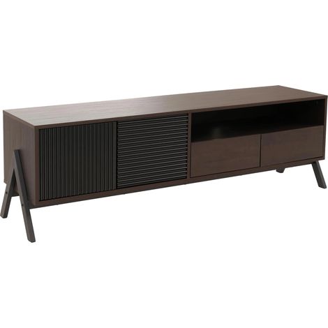 Mueble de TV con 2 cajones puertas estructuradas y almacenaje 48 x 155 x 40 cm acabado nogal MDF y metal 040009208