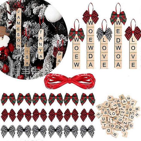 DIY-Buchstaben-Weihnachtsbaumschmuck, Buchstabenplättchen, Weihnachtsdeko, Holzbuchstaben, Weihnachtsschmuck mit Leinenglöckchen, Schleife, hängender Großbuchstabe, Christbaumschmuck