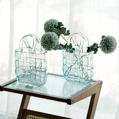 Vase en verre, panier transparent, composition florale pour salon, sac créatif, aquarium (1/5)