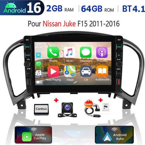 Autoradio Android 16 CarPlay 2 DIN avec GPS, Bluetooth et commandes au volant pour Nissan Juke F15 2011-2016 - 2+64G DAB+ CAM (1/5)
