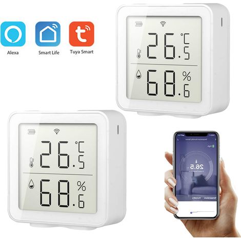Thermomètre et hygromètre connecté Wi-Fi, 2 pièces, moniteur intelligent de température et d'humidité, compatible avec Alexa et Google Home (1/5)