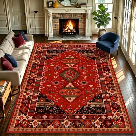 Tapis de salon, 160 x 230 cm, rouge, lavable en machine, grand tapis antidérapant de style oriental, adapté aux salles à manger et à la décoration intérieure – Découvrez le luxe et le confort.