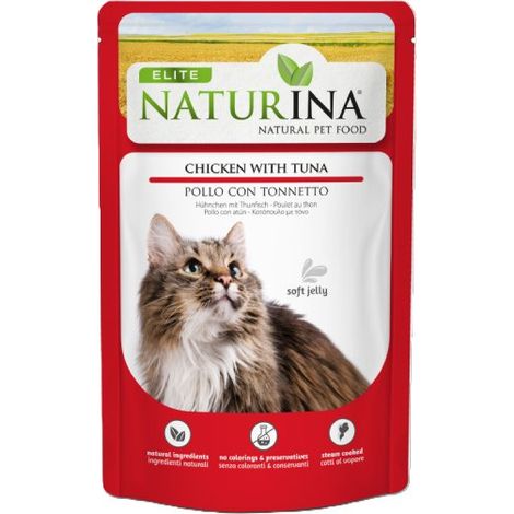 Naturina Elite Katzenfutterfilet in Gelee 70g Beutel – Hühner- und Thunfischfilet 70g