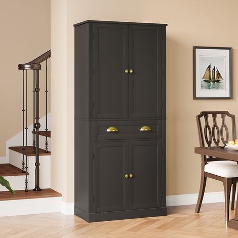 Küchenschrank Hoch mit 4 Türen und 1 Schublade, 4 Verstellbaren Einlegeböden, für Küche oder Esszimmer, MDF, 80 x 40 x 182 cm