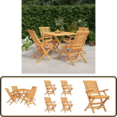 5-tlg. Garten-Essgruppe Massivholz Teak - Holztisch - Gartentisch - Essgruppe - Gartenmöbel - Teakholz