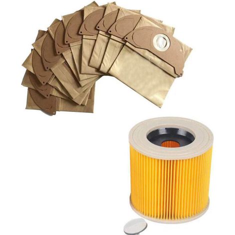 2204A, Sac, 2004A - Investissez dans un pack de 10 sacs d'aspirateur + filtres pour Kärcher A 2004 A2204 A 2054 MV 3 Karcher A2000/A2003/A2004/A2014 A2024/A2054/A2064/A2074/WD2200/WD2210/WD2240/WD2250 (1/4)