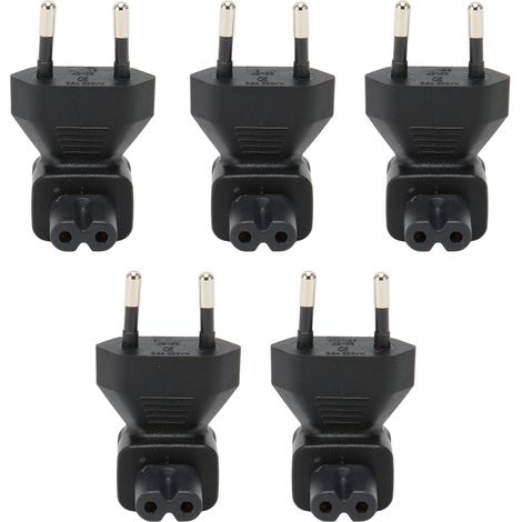 Lot de 5 adaptateurs secteur IEC320 C7 mâle vers IEC320 C7 femelle avec connecteur coudé (1/4)