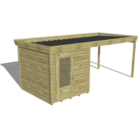 ABRI DE JARDIN bois Pin autoclave 27mm - 5,64x2,64m / 14,9m2 - Bac acier - Plancher bois