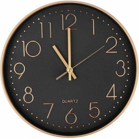 Horloge Murale Moderne Silencieuse à Quartz 25cm,Chiffres Surdimensionnés Ronde Murale Horloge(Or Rose) (1/4)