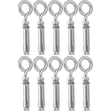 10 chevilles d'expansion à crochet fermé, acier inoxydable 304, argentées, M8 x 60 mm, pour murs en béton (1/5)