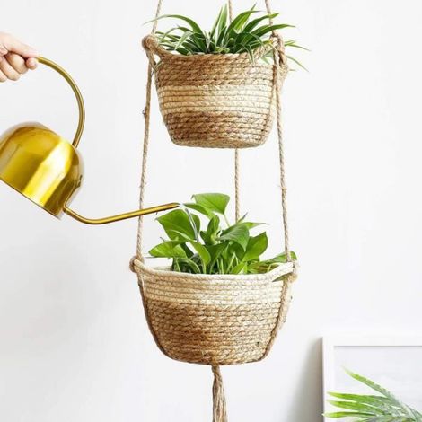Panier de jardinière suspendu - - Rond - 25cm - Beige - Fibre d'herbe de mer (1/4)