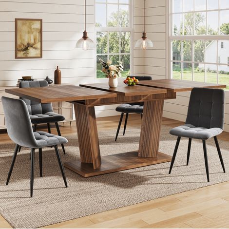 Ausziehbarer Esstisch 160x80x76 cm aus MDF Dunkelbraun, stabil für kleine Räume – MEUBLIV (1/5)