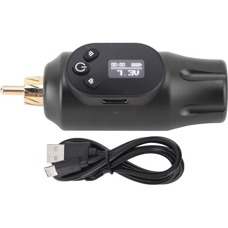 Batterie de Tatouage Sans Fil 2000mAh avec Affichage Numérique et Interface RCA, Noir (1/5)
