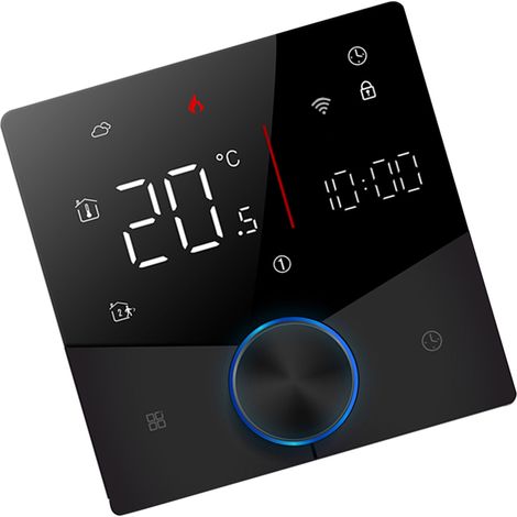 Thermostat connecté WiFi Smartlife programmable hebdomadaire 5+1+1 avec écran LED tactile commande vocale Google assistant chauffage chaudière eau gaz 88x88mm noir blanc IP20 (1/4)