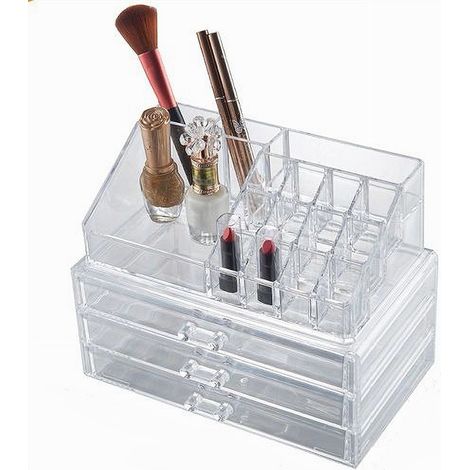Cleafe - Organizer Trasparente 3 Cassetti Porta Gioielli Trucchi Cosmetici Make-up 10254 - (1/3)