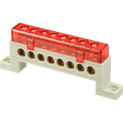 Barre de Terre à Bornes, 8 Positions Barre Omnibus à Vis en Laiton, Bloc de Terre 7x11mm pour Équipement Électrique, Boîte de Distribution, Rouge (1/5)