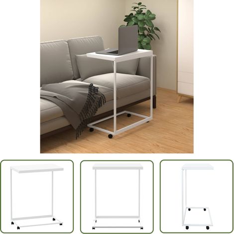 The Living Store Beistelltisch mit Rollen Weiß 55x35x70 cm Holzwerkstoff - Couchtisch - Beistelltisch - Nachttisch - Wohnzimmer Deko - Weißer Couchtisch (1/5)