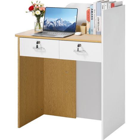 VEVOR Empfangstheke 80 cm Lang, Rechteckige Rezeptionstheke mit LED-Beleuchtung & 2 Schubladen & Steckdosen, Empfangstresen für Kasse Lobby Schönheitssalon Büro Hotel, Verkaufstheke Spanplatte (1/5)
