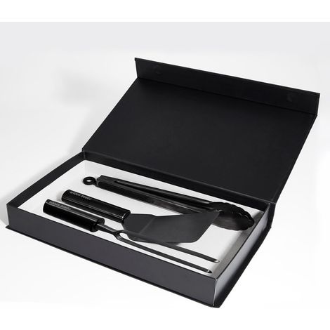 Forge Adour – Kit 3 ustensiles en titane pour plancha – Spatule, pince et fourchette – Acier inoxydable, finition noire – Ensemble professionnel (1/5)