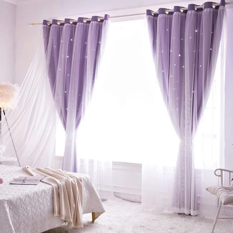 Rideaux Violet Étoile Creuse 52x84 pouces  2 Pièces, Occultants et Mignons pour Chambre d'Enfant ou Salon