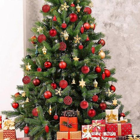 Winyuyby Lot de 101 boules de Noël rouges incassables à suspendre, pour sapin. Décorations incassables à suspendre. (1/5)