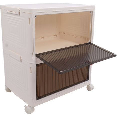 Stapelbare Aufbewahrungsboxen aus Kunststoff mit Deckel, praktischer Haushaltsorganizer, ideal für Wohn- und Schlafzimmer (2 Ebenen). (1/5)