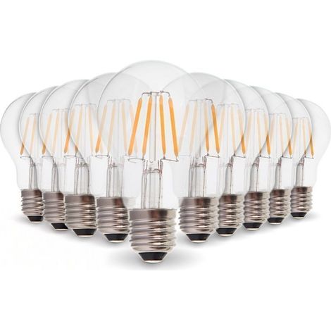 Confezione da 10 lampadine a filamento LED E27 da 7,3 W, equivalenti a 60 W, bianco caldo 2700 K