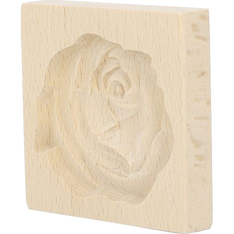 Moule à biscuits en bois à démouler facilement, réutilisable et lavable, avec emporte-pièce sculpté en forme de rose, idéal pour la pâtisserie maison. Motif : Rose. (1/5)