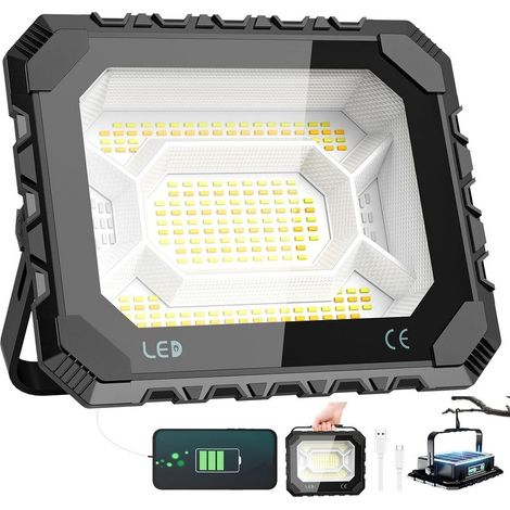Projecteur Chantier LED 500 W, 10000 lm Lampe de Travail Solaire & Batterie Rechargeable 8000 mAh, 5 Modes d'éclairage, Lampe de Camping Portable pour Travail, Pêche, Garage, Atelier [Classe énergétiq