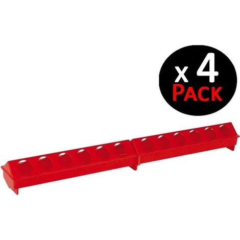 Set di 4 Mangiatoie in Plastica per Galline  Con Fori 100x12x13 cm  Mangime per Pulcini di 1ª Età  Ideale per 24 Galline