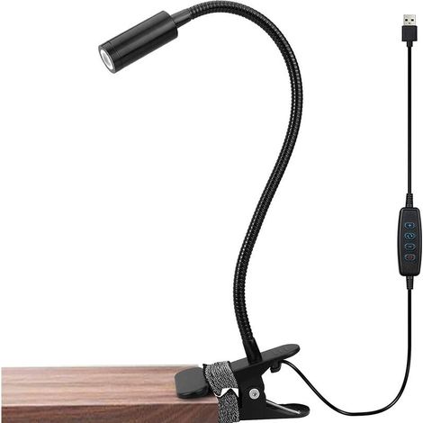 Lampe à pince en aluminium, lampe de lecture LED à col de cygne flexible à 360°, Lampe de Bureau avec 10 niveaux de luminosité, lampe de chevet réglable, le travail et les déplacements (1/5)