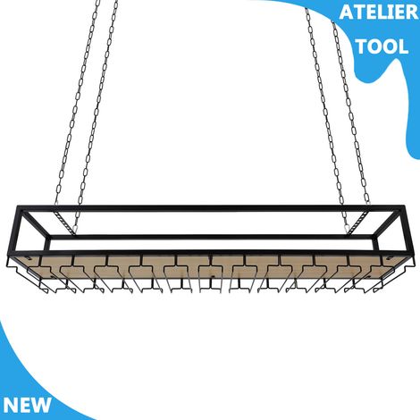 ATELIER Fer plafond vin verre rack 75kg/165.35lbs Charge suspendu vin rack plafond monté 4 Chaînes suspendues (1/5)