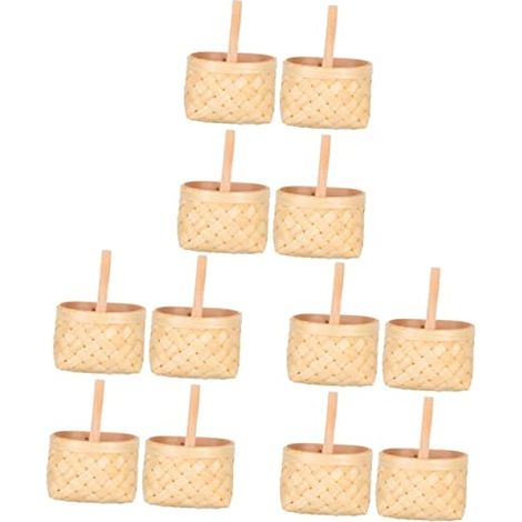 Set of 3 Multifunctional Baskets Small Decorative Wooden Baskets for Weddings. Miscellaneous Candy Items Composition 4 Pieces x 3 (1/5)