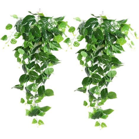 2 Pièces Artificielle Vert Suspendu Scindapsus Feuilles, Faux Lierre Suspendu Vigne Verdure Guirlandes pour la Fête De Mariage Maison Jardin Décoration Murale (1/4)