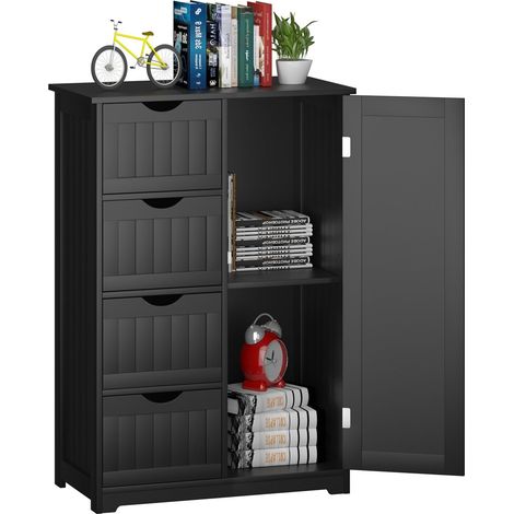 Bathroom Floor Cabinet Storage Cupboard Organizer W/Adjustable Shelf & 4 Drawers (1/5)