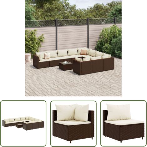 The Living Store 11-tlg. Garten-Sofagarnitur mit Kissen Braun Poly Rattan - Gartengeset - Gartenmöbelset - PE-Rattan Möbel - Outdoor Sofa - Lounge Set