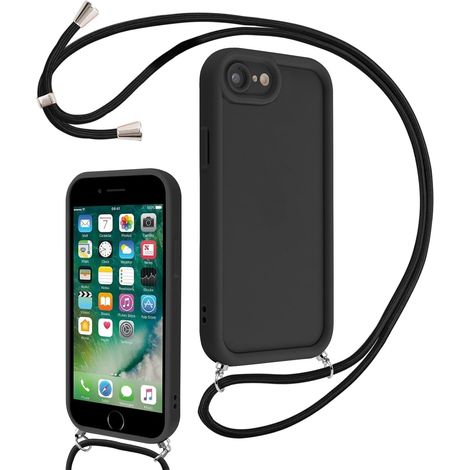 Coque pour iPhone 7/8/iPhone SE 2022/SE 2020 4,7" avec Cordon de Collier Réglable, Etui Protection de la Caméra Silicone Souple TPU Antichoc Housse avec Corde Cover pour iPhone 8, Noir (1/5)