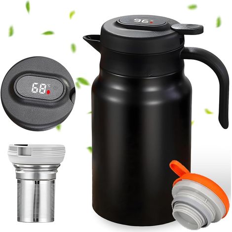 Thermos 1,5 l avec infuseur à thé et indicateur de température, verseuse isotherme en acier inoxydable 316, double paroi sous vide, bien scellée, sans fuite, théière thermique idéale pour le thé, le (1/5)