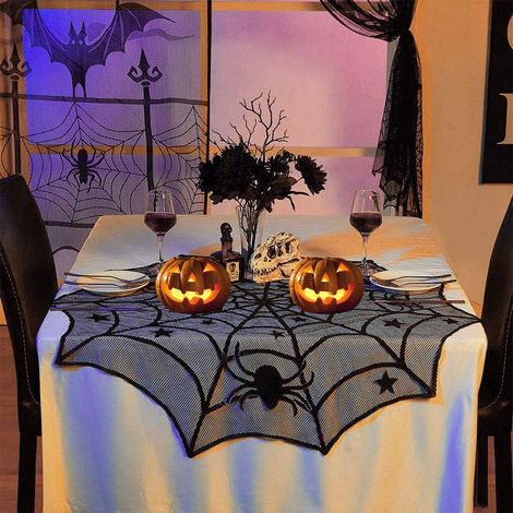 Nappes en dentelle pour Halloween, nappes toile d'araignée 100 % polyester (1/5)