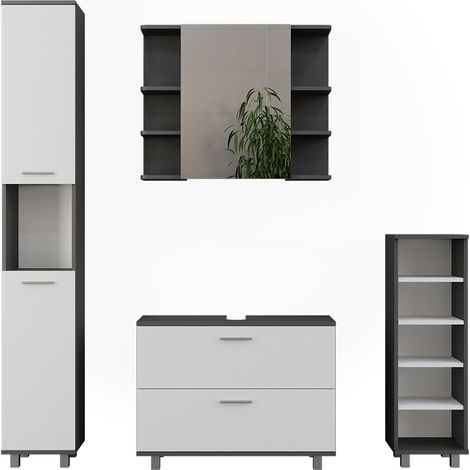 Badmöbel-Set Ilias, Anthrazit/Weiß, 4 Teile, Vicco