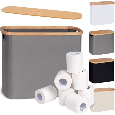 Efluky Toilettenpapier-Organizer mit Bambusdeckel, freistehender Aufbewahrungskorb aus Oxford-Gewebe für 9 Rollen, Grau, mit Griff