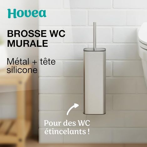 Kit Brosse WC Suspendu - Brosse Silicone & Boitier Métal - INOX 304 Anti-Rouille - sans Perçage - Fixation Murale avec Sticker ou Vis - Balai Brosse Toilettes Décoration - WC3681 (1/4)