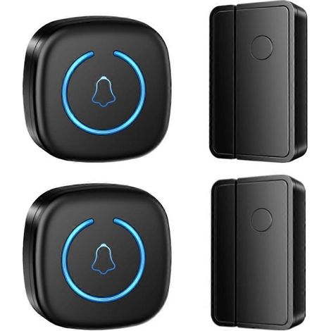 Sonnette de porte sans fil commerciale M8 avec capteur magnétique, alarme de bienvenue et 2 émetteurs et 2 récepteurs (FMY), CJY-AquaForge (1/5)