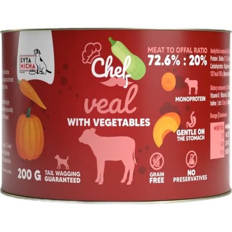 Comida húmeda para perros adultos Syta Micha chef Mono Ternera Vegetales 200g
