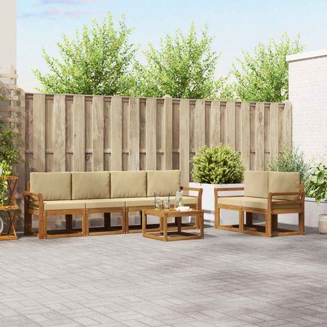 Outdoor-Sofagarnitur 7 pcs Natur und Beige Massivholz Akazie (1/5)