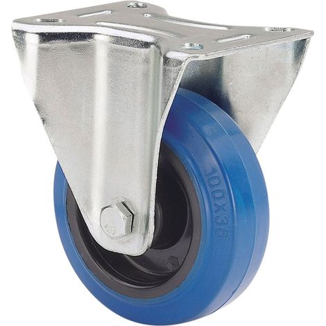 Bockrad aus Gummi, mit blauer Rollenplatte und Achse, max. laden. 80 kg, ø 8 cm